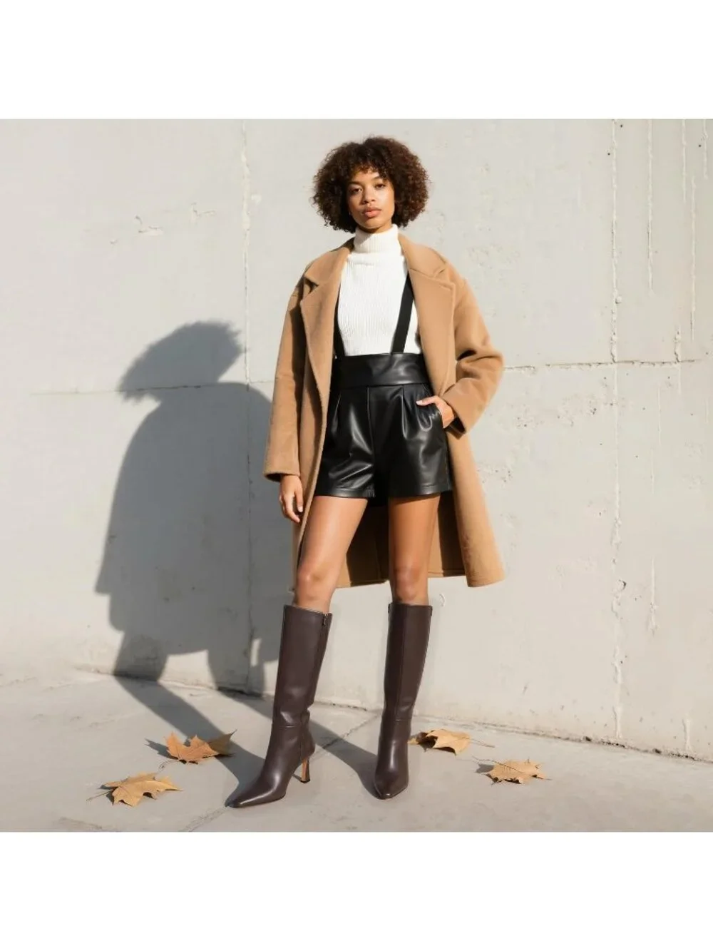 Women's Chocolate Faux Leather Square Toe Side Zipper Fashion Heeled Tall Boots